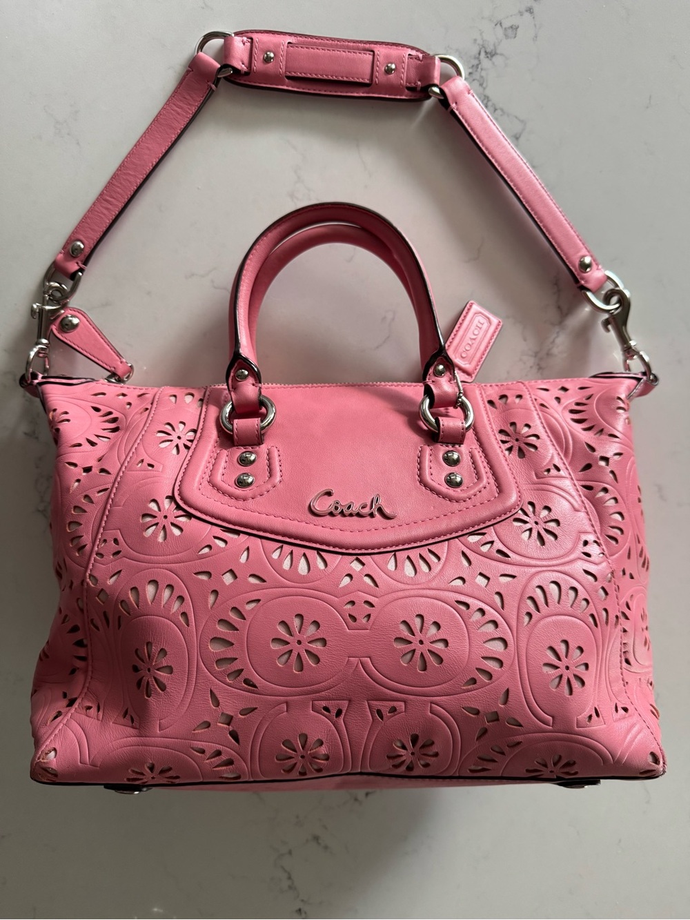 Coach Ashley Pink Lace Eyelet Satchel with Strap